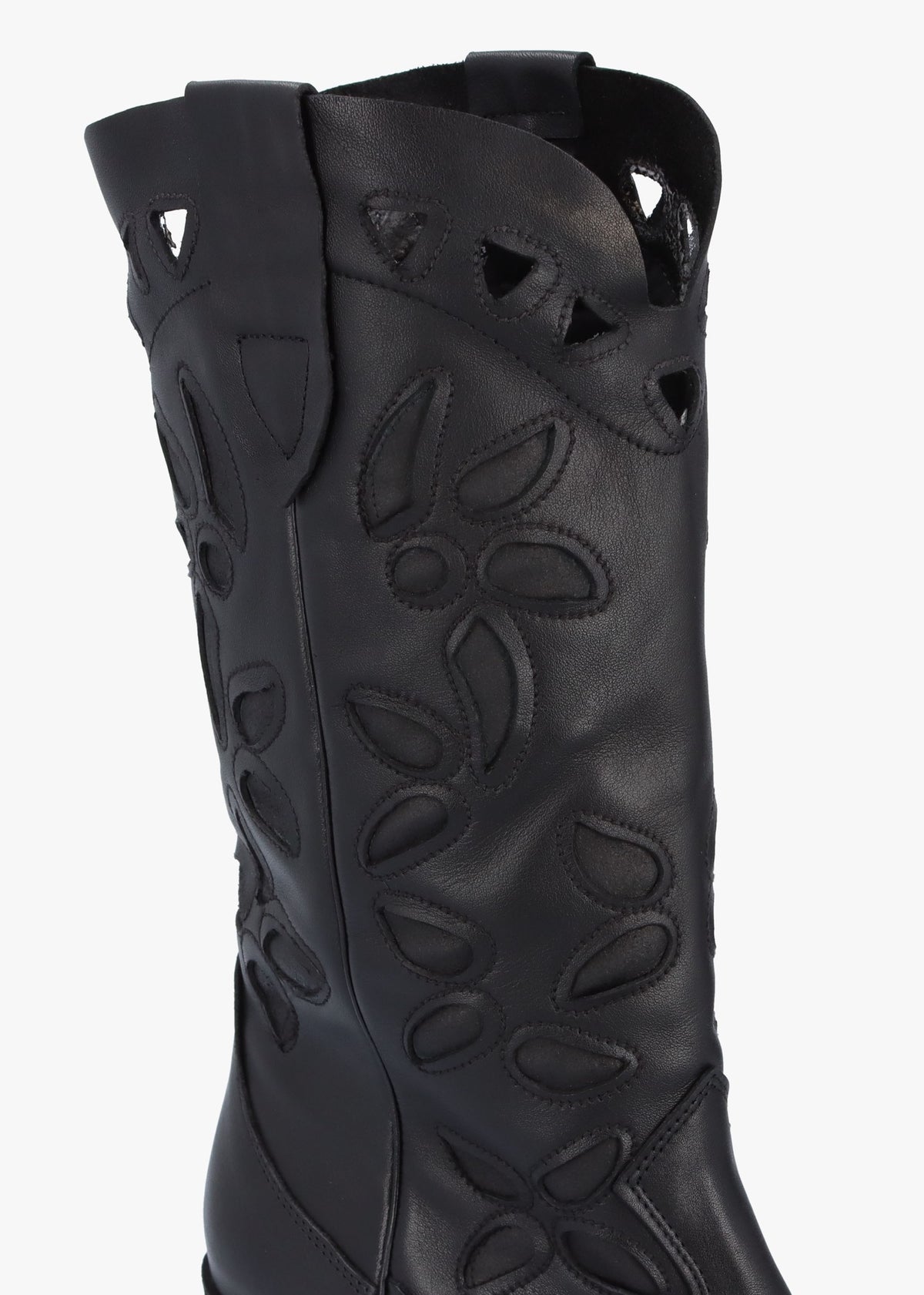 Kubra Cutout Black Leather Calf Height Cowboy Boots