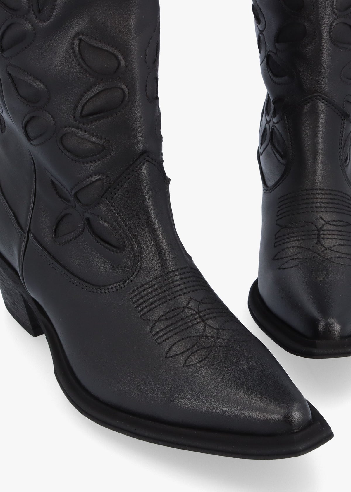 Kubra Cutout Black Leather Calf Height Cowboy Boots