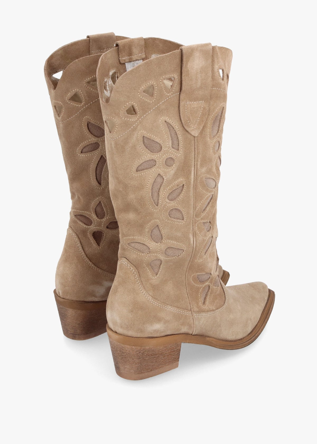 Kubra Cutout Beige Suede Calf Height Cowboy Boots