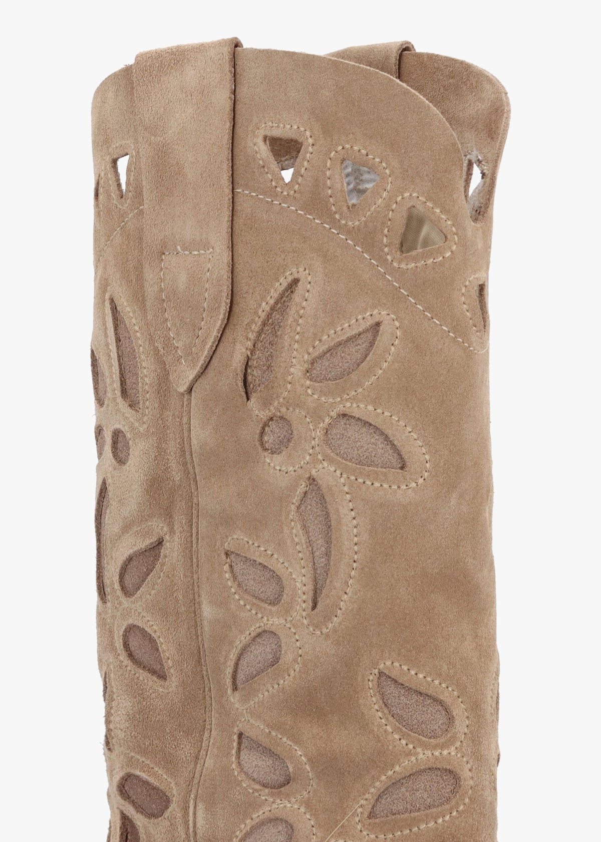 Kubra Cutout Beige Suede Calf Height Cowboy Boots