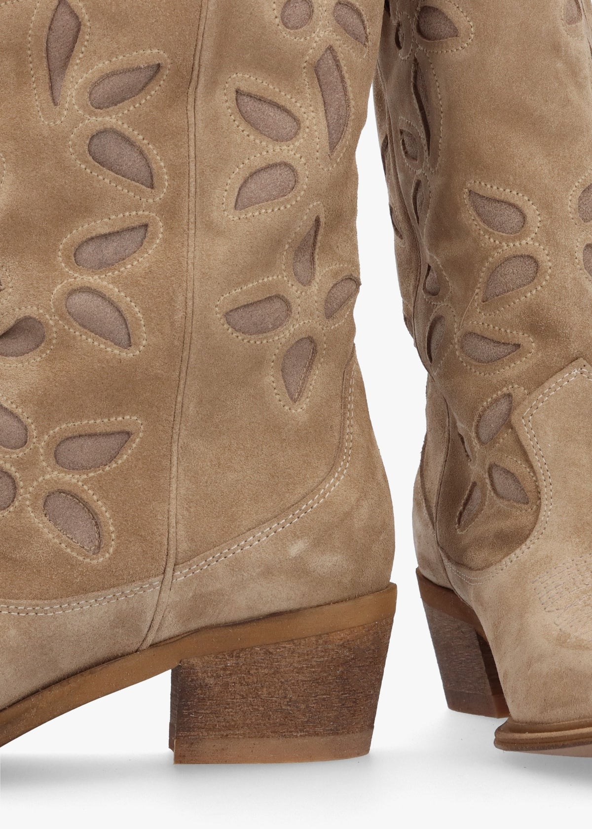 Kubra Cutout Beige Suede Calf Height Cowboy Boots