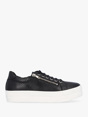 Tippie Black Leather Reptile Double Zip Trainers
