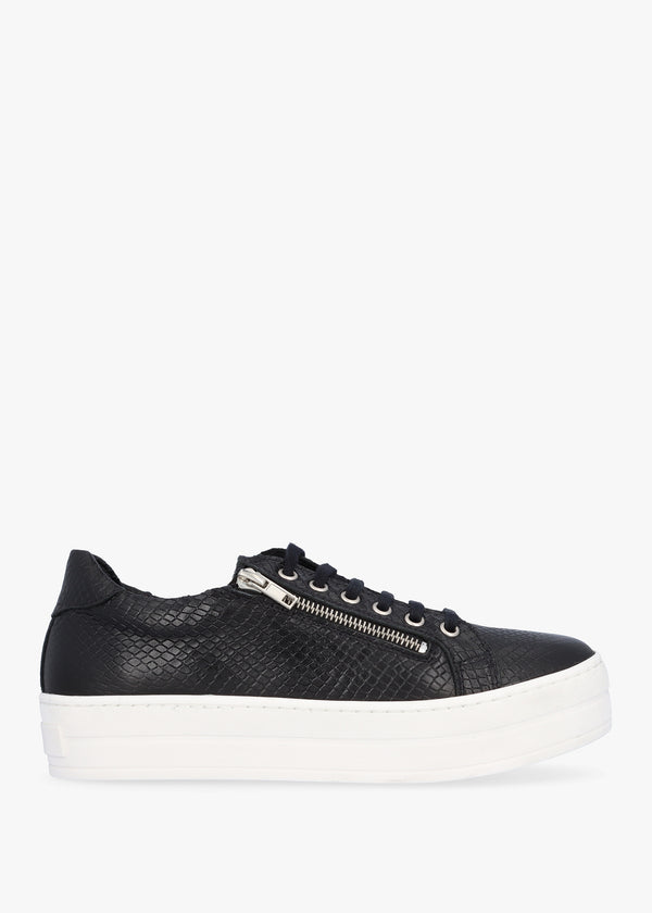 Tippie Black Leather Reptile Double Zip Trainers