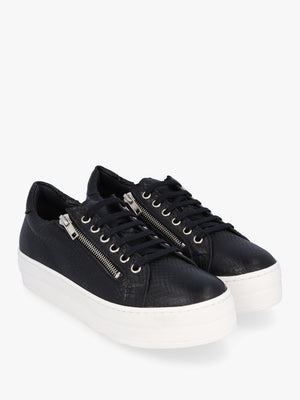 Tippie Black Leather Reptile Double Zip Trainers