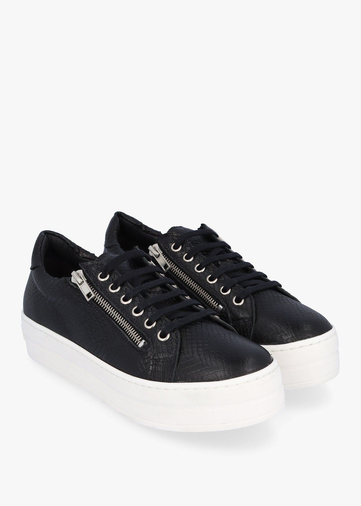 Tippie Black Leather Reptile Double Zip Trainers