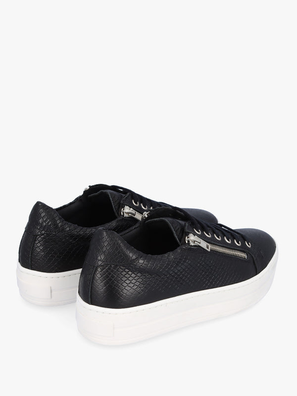 Tippie Black Leather Reptile Double Zip Trainers