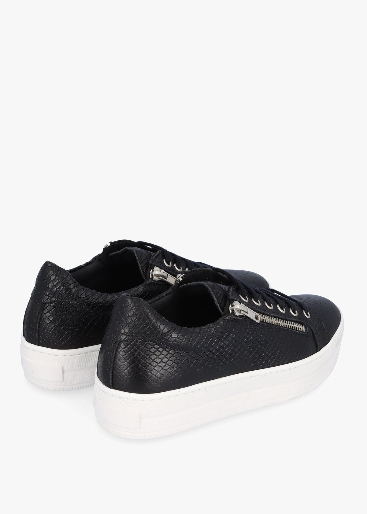 Tippie Black Leather Reptile Double Zip Trainers