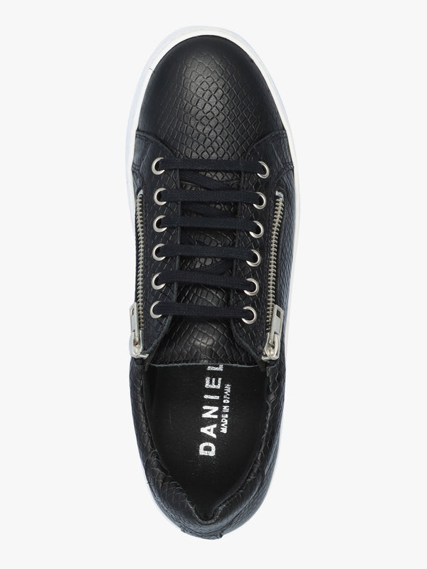 Tippie Black Leather Reptile Double Zip Trainers