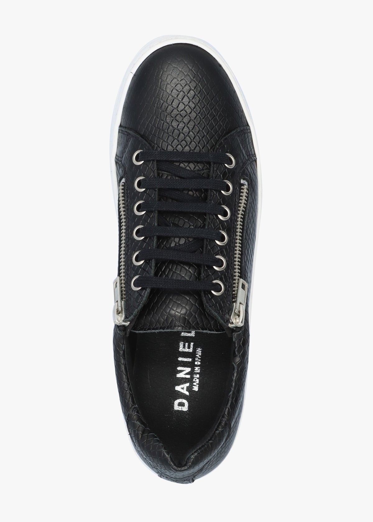 Tippie Black Leather Reptile Double Zip Trainers
