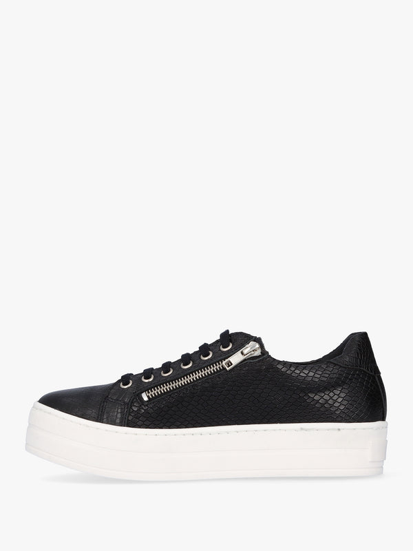 Tippie Black Leather Reptile Double Zip Trainers