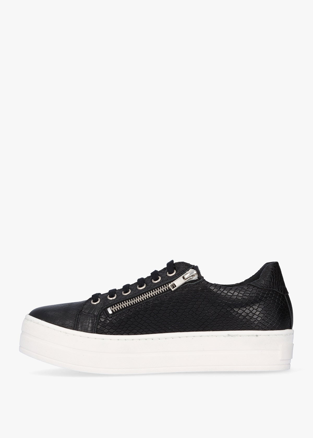 Tippie Black Leather Reptile Double Zip Trainers