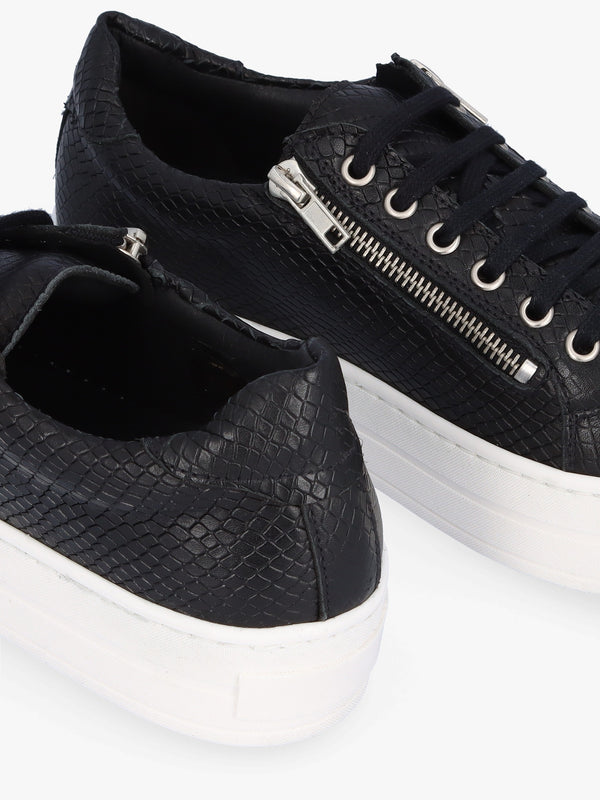Tippie Black Leather Reptile Double Zip Trainers