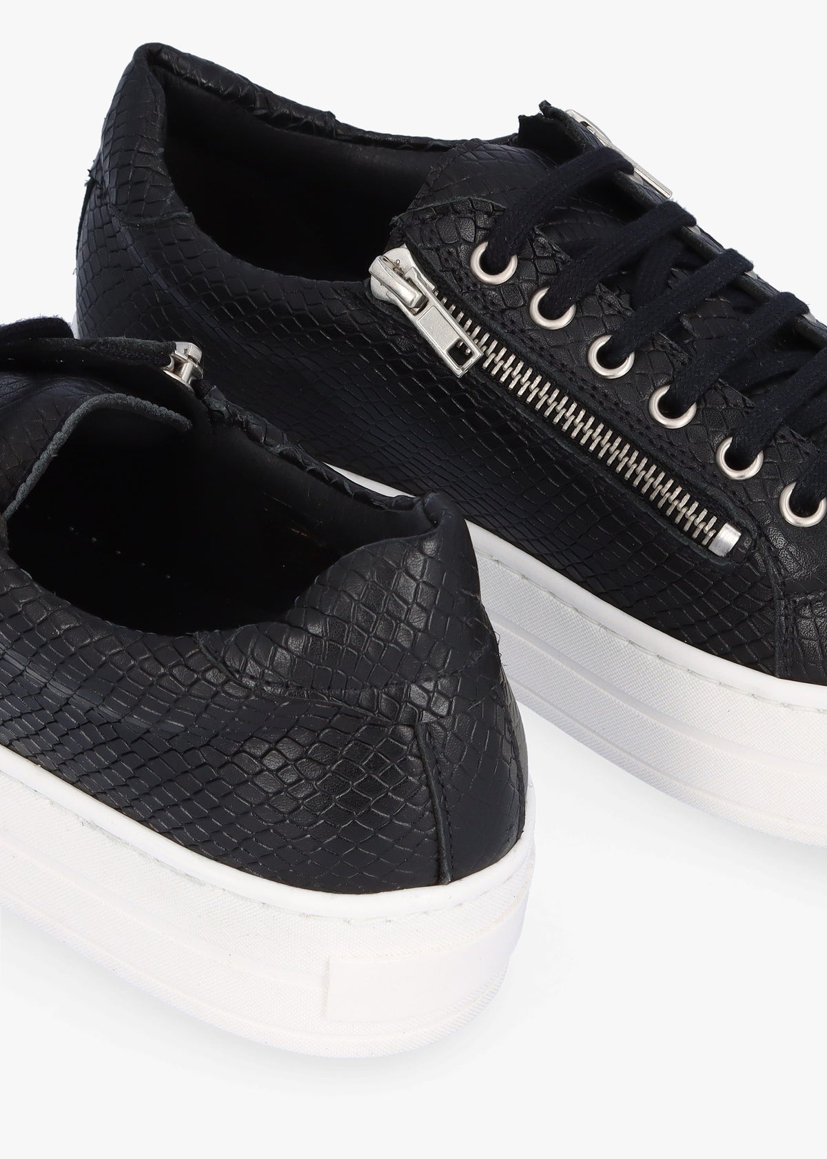 Tippie Black Leather Reptile Double Zip Trainers