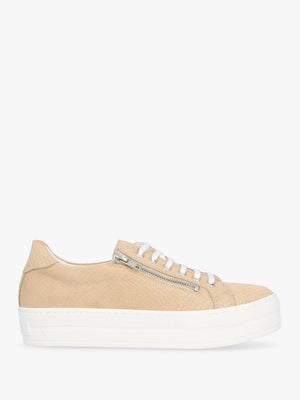 Tippie Beige Leather Reptile Double Zip Trainers