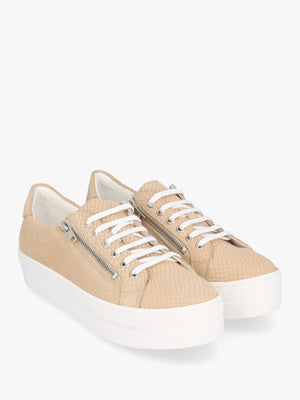 Tippie Beige Leather Reptile Double Zip Trainers