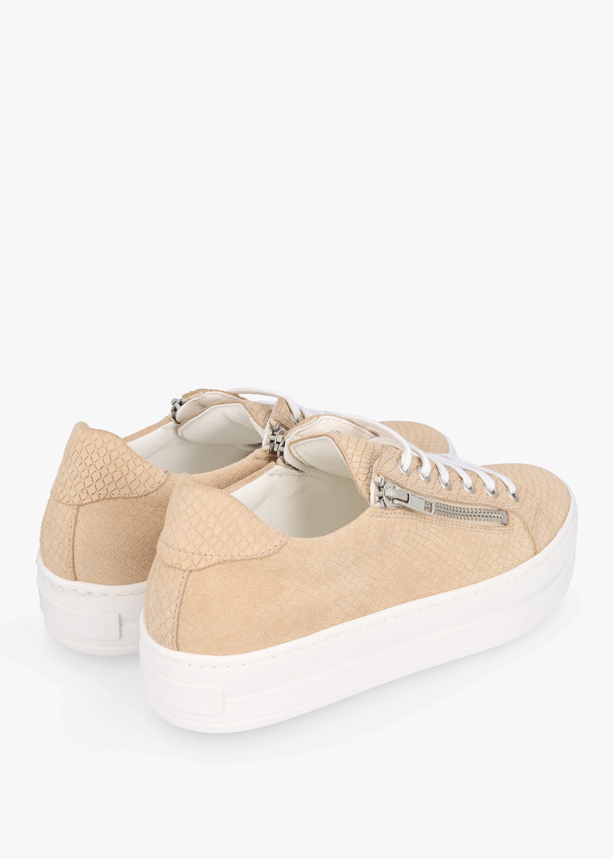 Tippie Beige Leather Reptile Double Zip Trainers