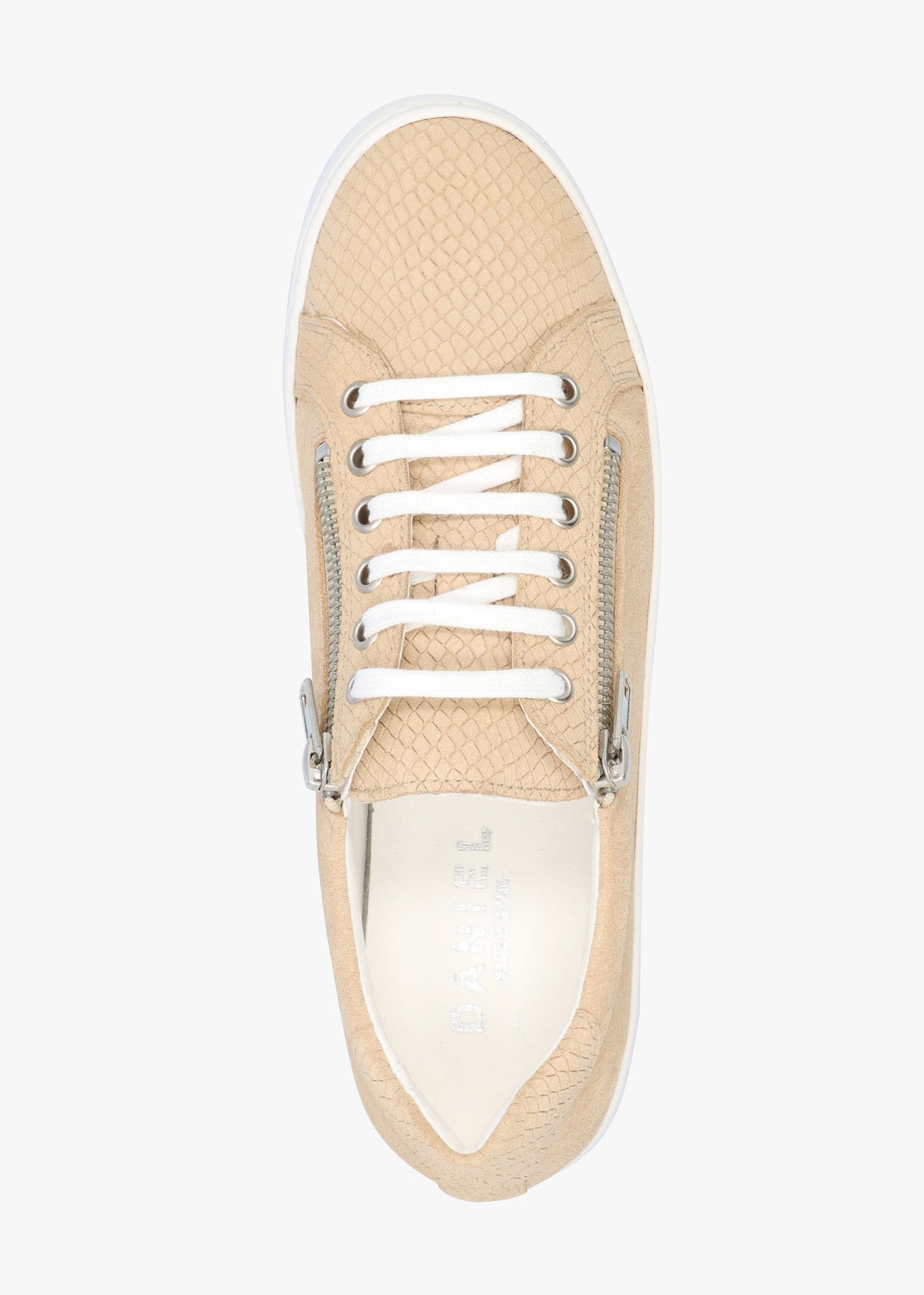 Tippie Beige Leather Reptile Double Zip Trainers