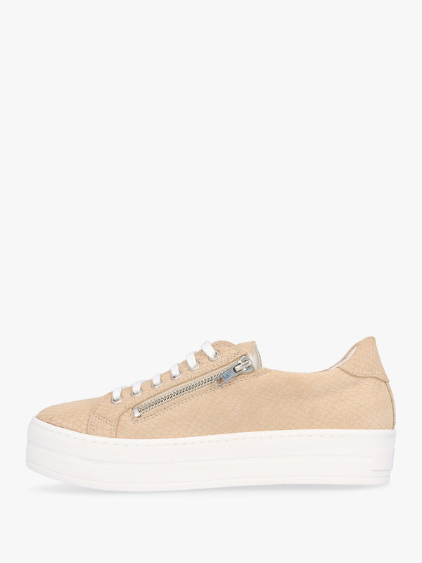 Tippie Beige Leather Reptile Double Zip Trainers