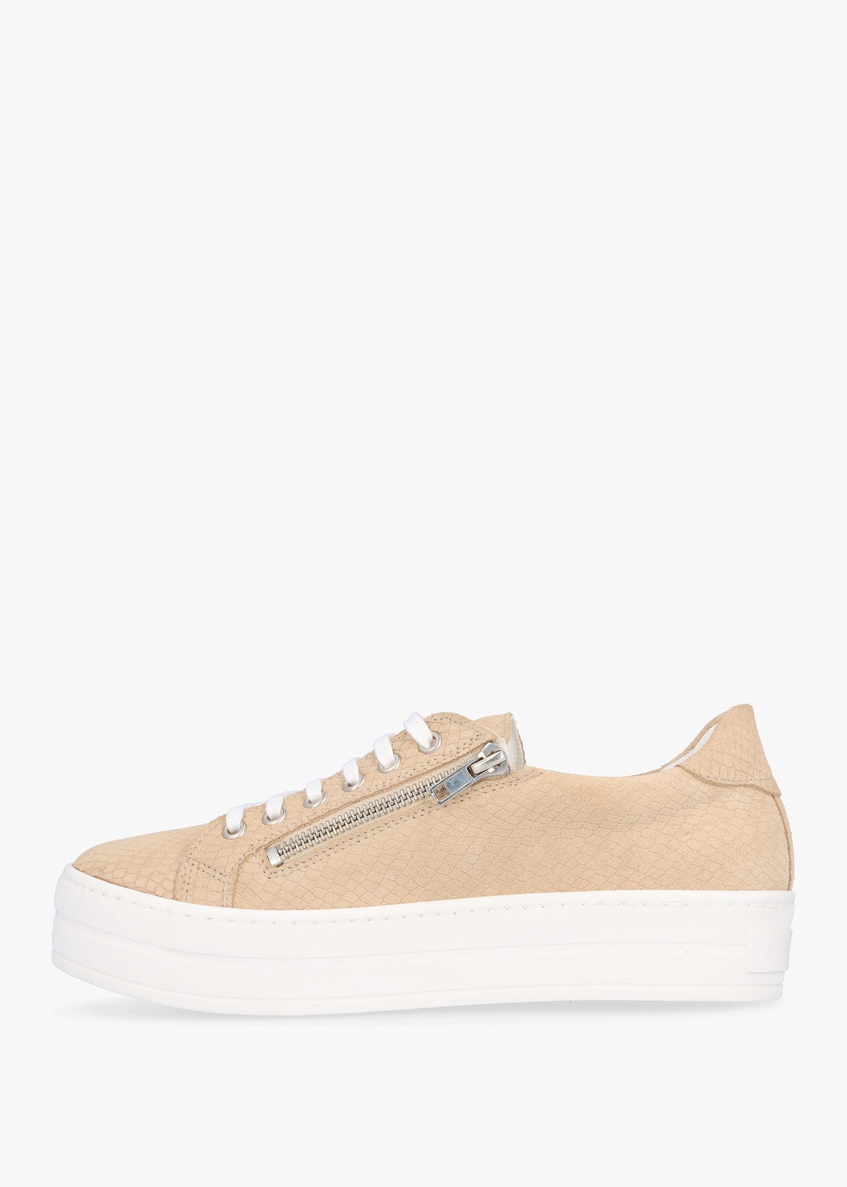 Tippie Beige Leather Reptile Double Zip Trainers