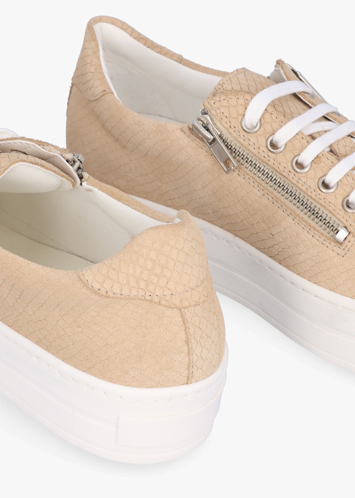 Tippie Beige Leather Reptile Double Zip Trainers