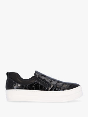 Taker Black Patent Leather Moc Croc Trainers