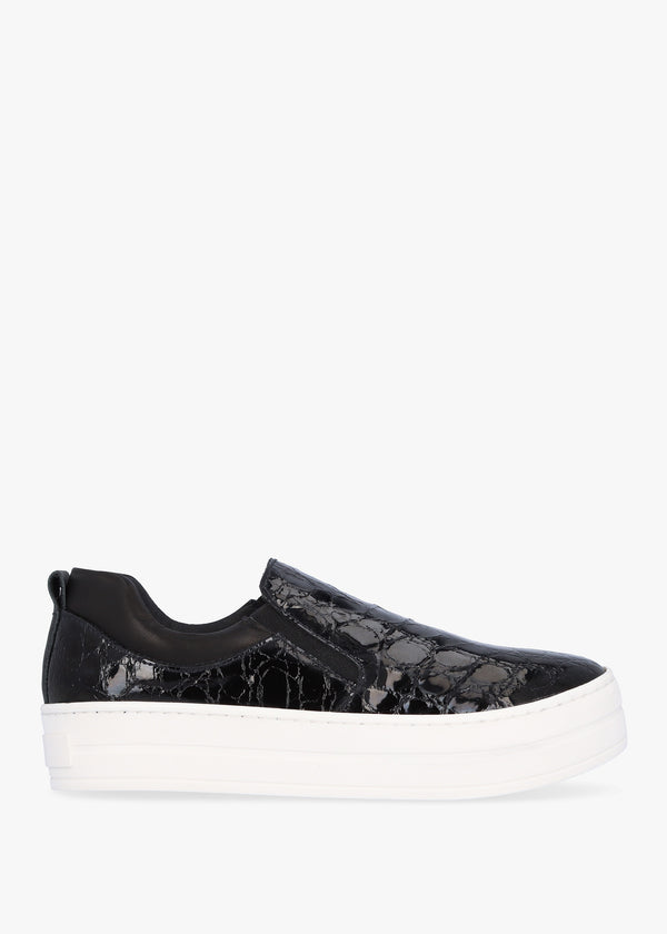 Taker Black Patent Leather Moc Croc Trainers