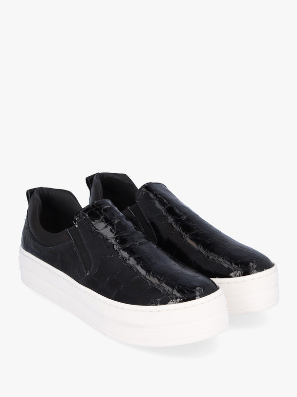 Taker Black Patent Leather Moc Croc Trainers