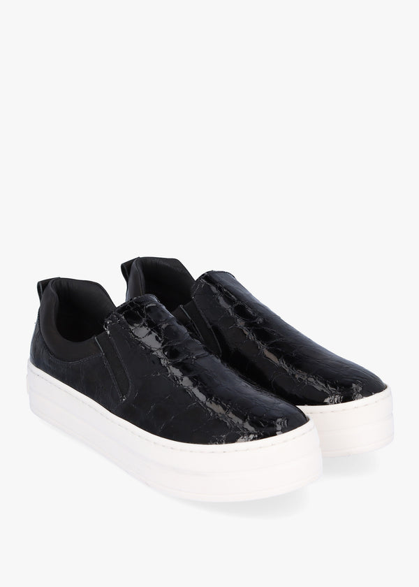 Taker Black Patent Leather Moc Croc Trainers