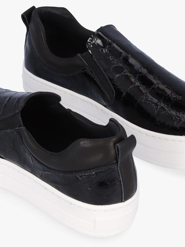 Taker Black Patent Leather Moc Croc Trainers