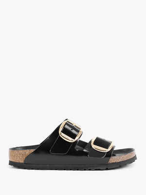 Arizona Big Buckle Black Patent Leather Two Bar Mules