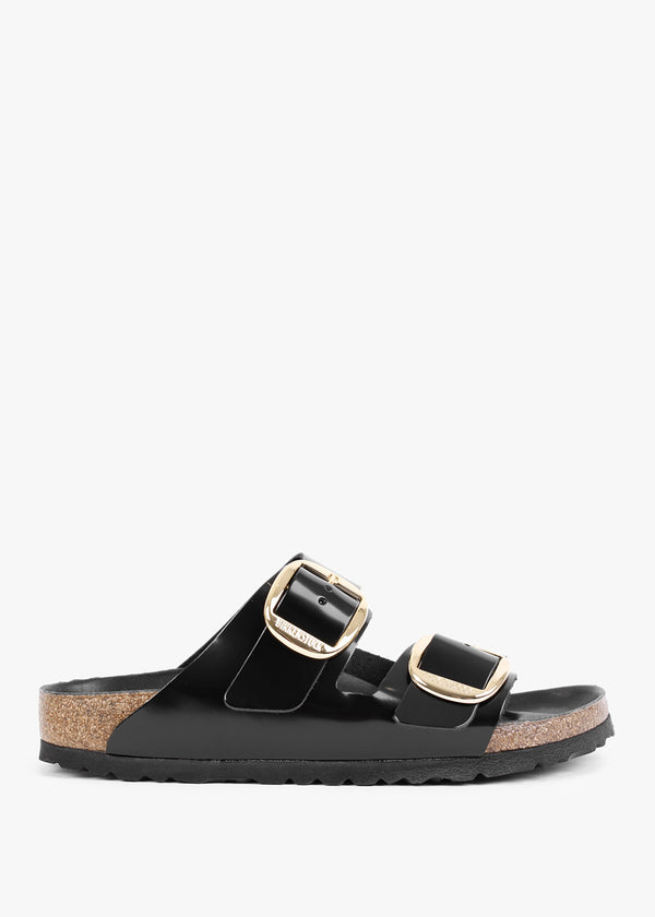 Arizona Big Buckle Black Patent Leather Two Bar Mules