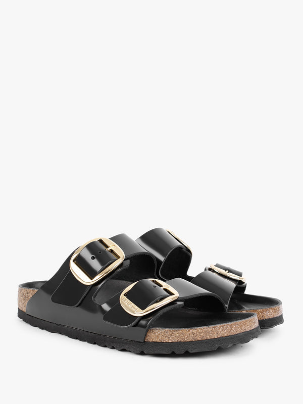 Arizona Big Buckle Black Patent Leather Two Bar Mules
