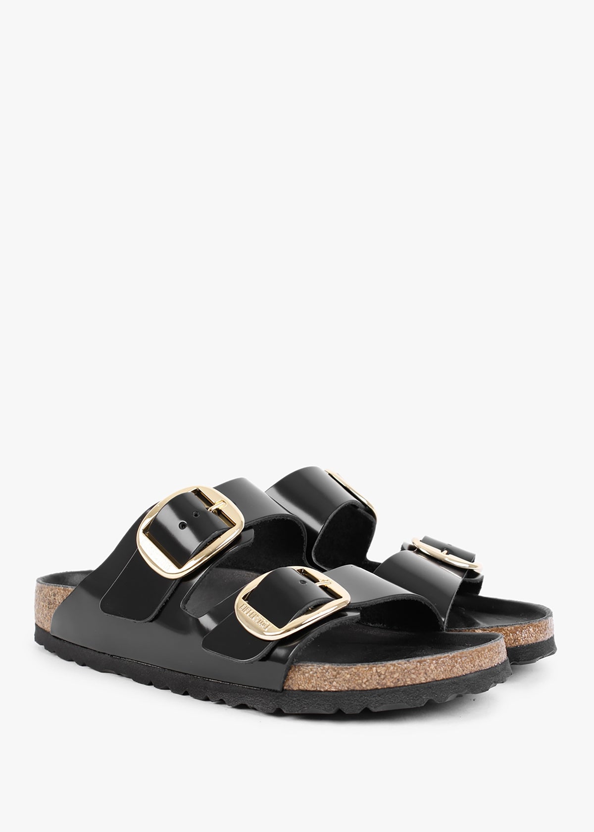 Arizona Big Buckle Black Patent Leather Two Bar Mules