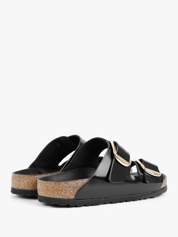 Arizona Big Buckle Black Patent Leather Two Bar Mules
