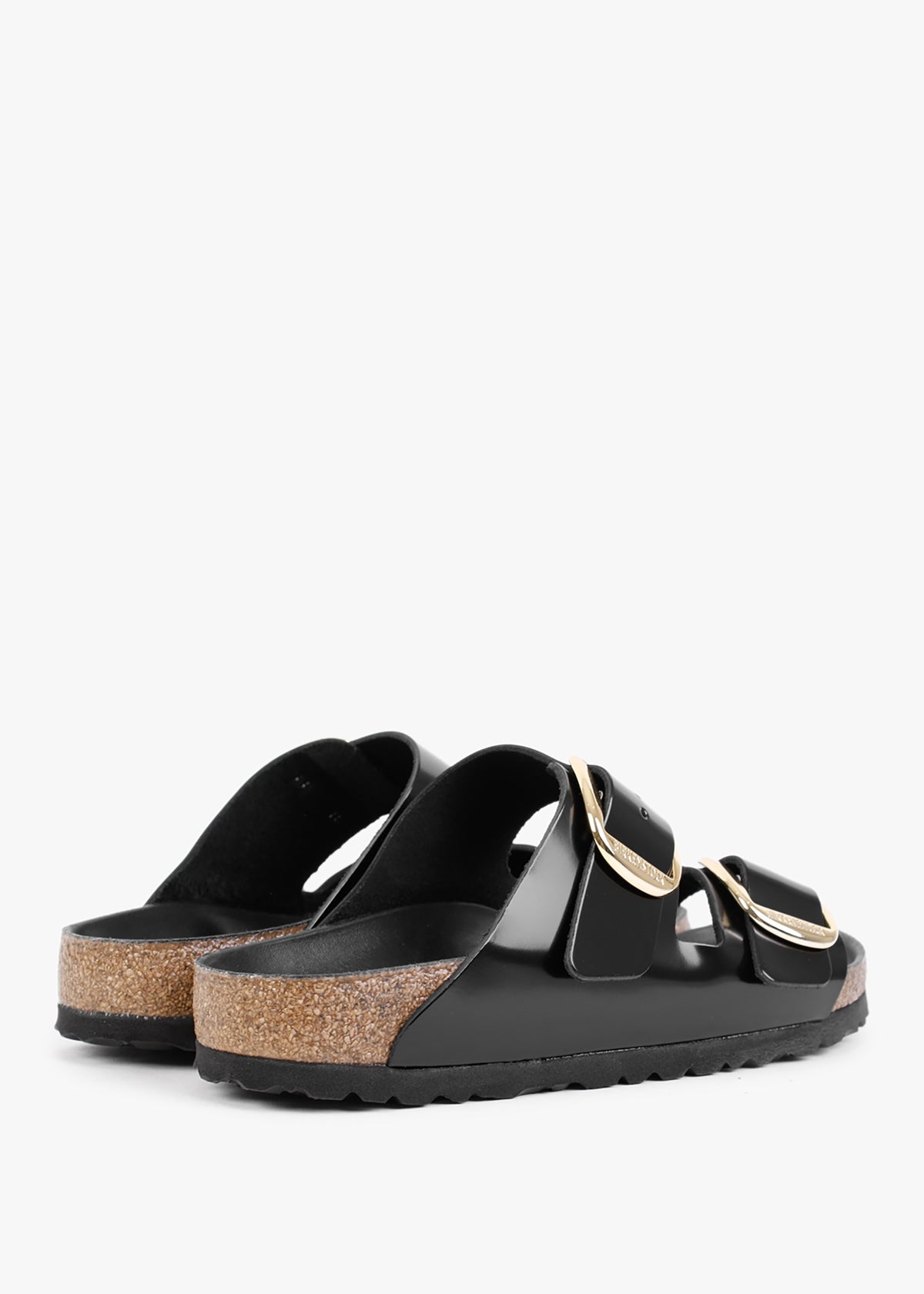 Arizona Big Buckle Black Patent Leather Two Bar Mules