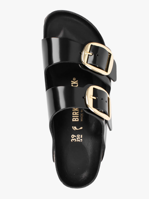 Arizona Big Buckle Black Patent Leather Two Bar Mules