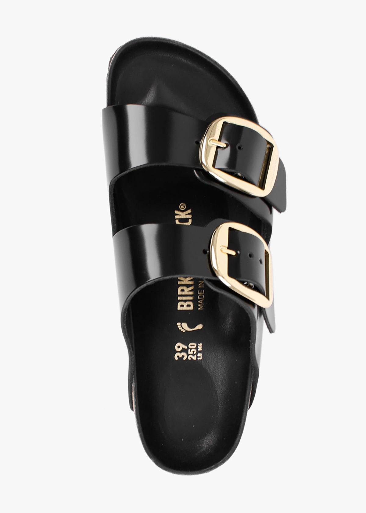 Arizona Big Buckle Black Patent Leather Two Bar Mules