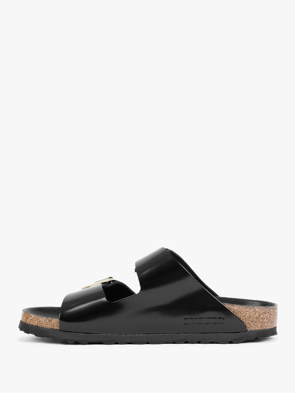 Arizona Big Buckle Black Patent Leather Two Bar Mules