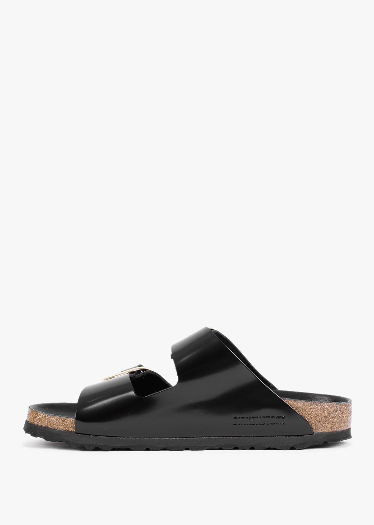 Arizona Big Buckle Black Patent Leather Two Bar Mules