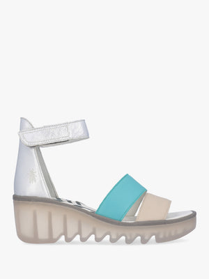 Bono Cloud Turquoise Silver Tumbled Leather Low Wedge Sandals