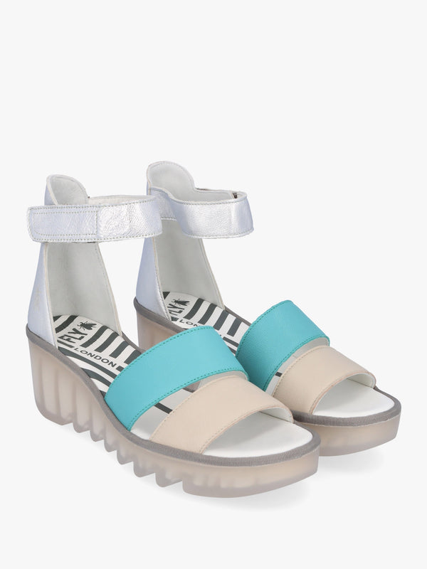 Bono Cloud Turquoise Silver Tumbled Leather Low Wedge Sandals