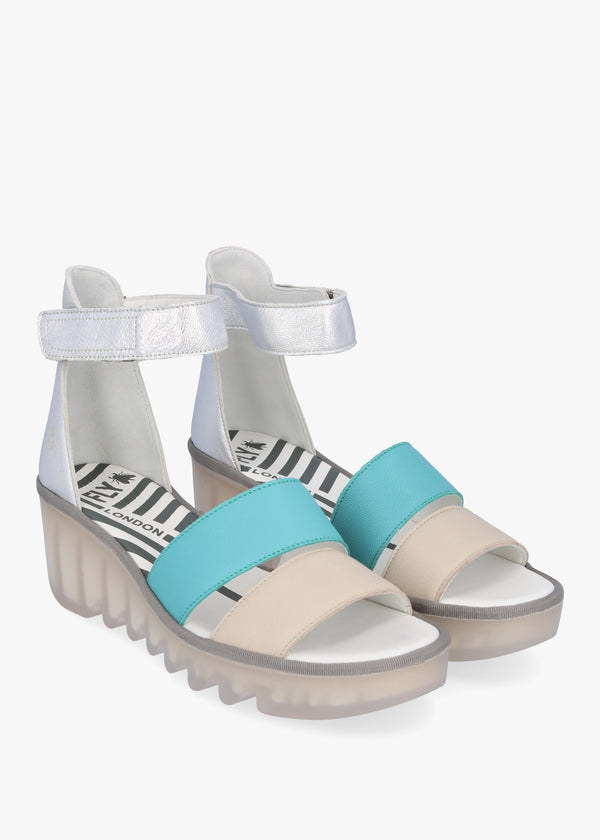 Bono Cloud Turquoise Silver Tumbled Leather Low Wedge Sandals