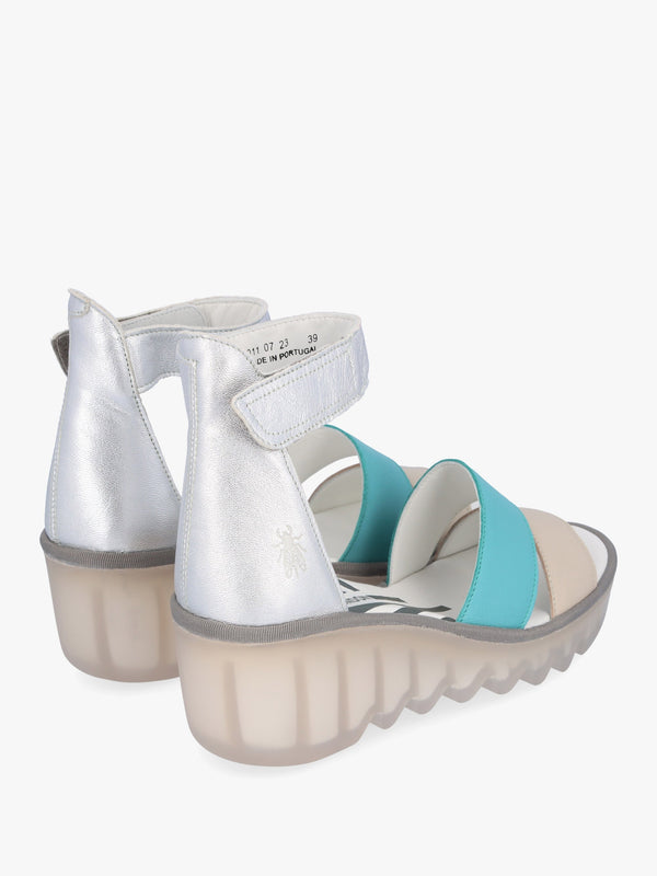 Bono Cloud Turquoise Silver Tumbled Leather Low Wedge Sandals