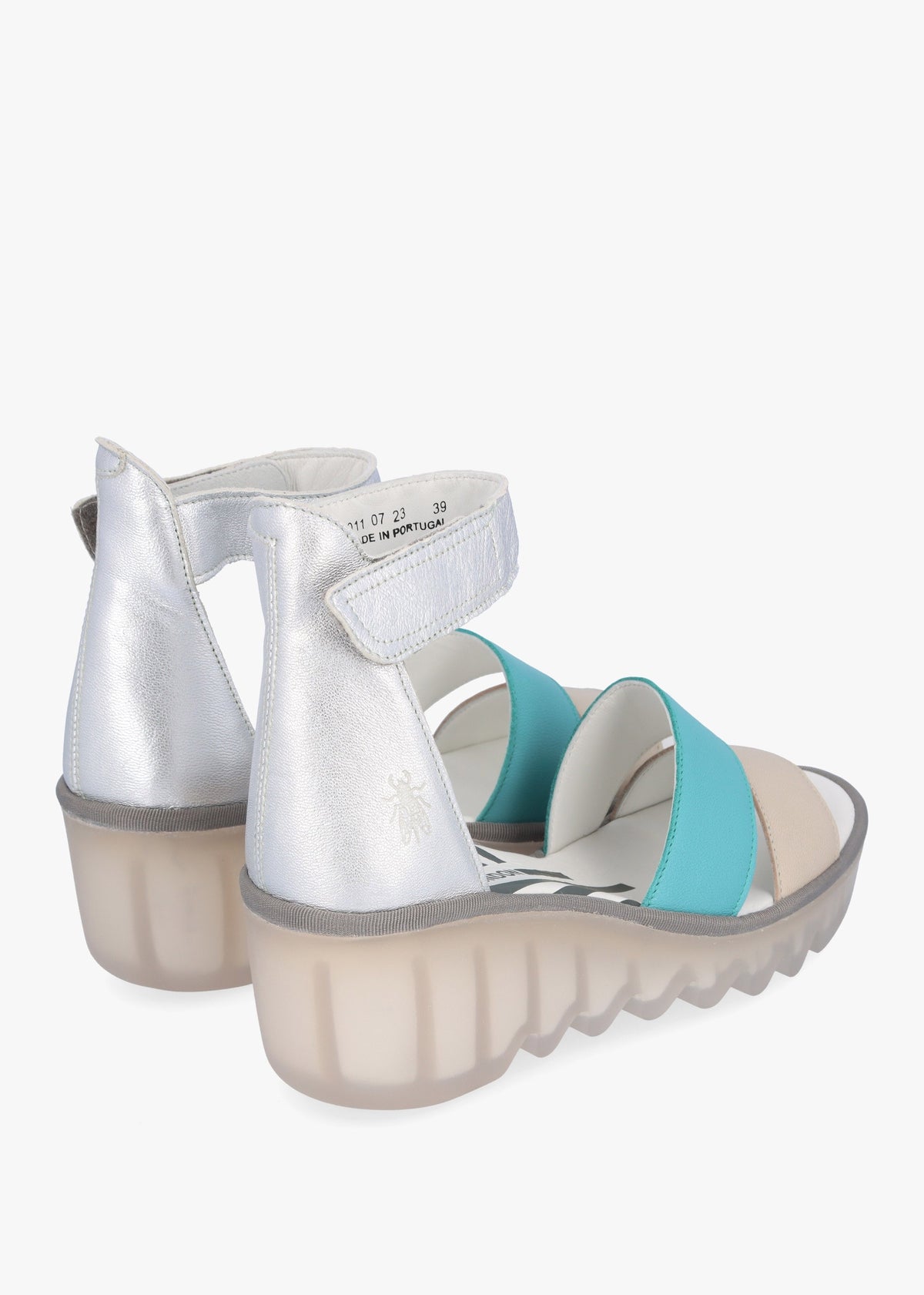 Bono Cloud Turquoise Silver Tumbled Leather Low Wedge Sandals
