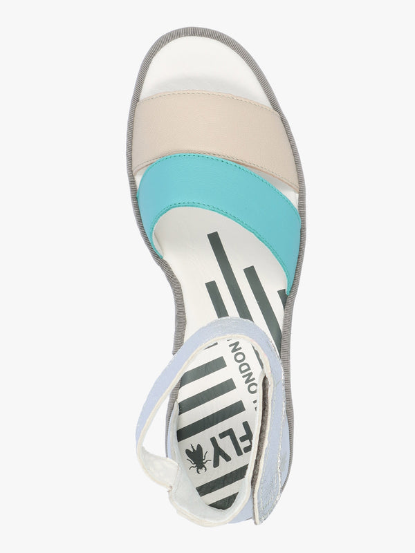 Bono Cloud Turquoise Silver Tumbled Leather Low Wedge Sandals