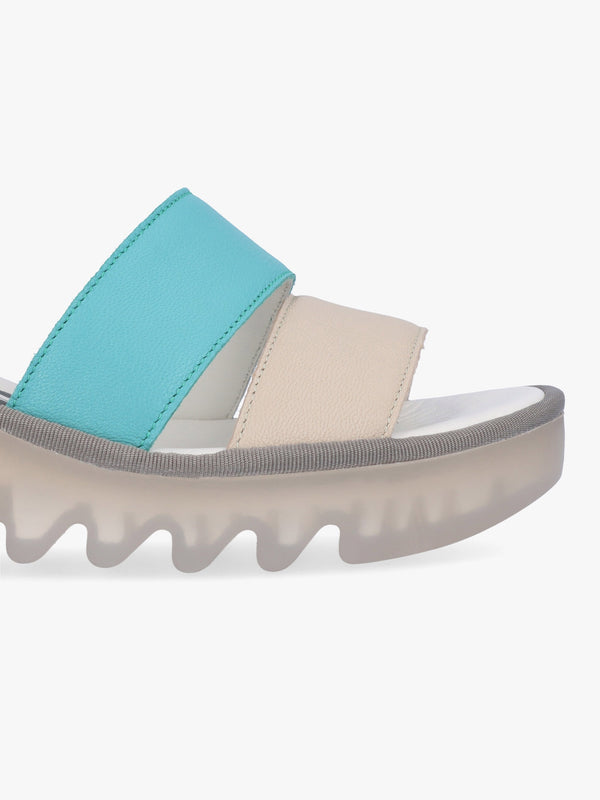 Bono Cloud Turquoise Silver Tumbled Leather Low Wedge Sandals