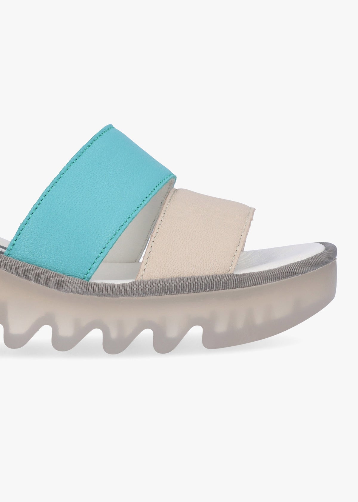Bono Cloud Turquoise Silver Tumbled Leather Low Wedge Sandals