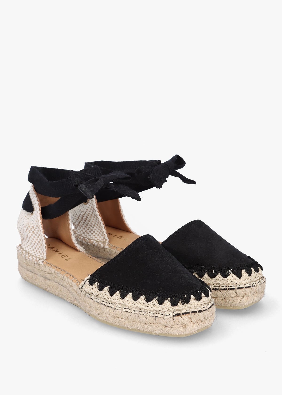 Istitch Black Suede Tie Fastening Flat Espadrilles