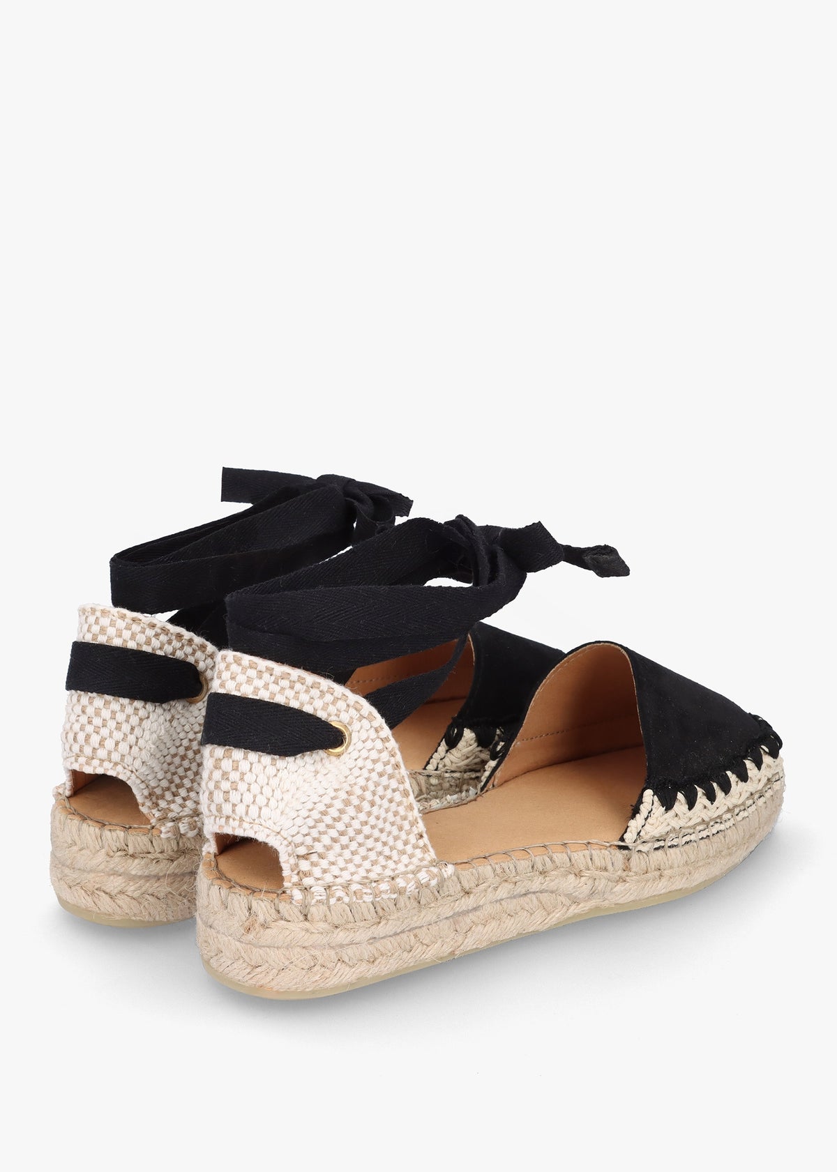 Istitch Black Suede Tie Fastening Flat Espadrilles
