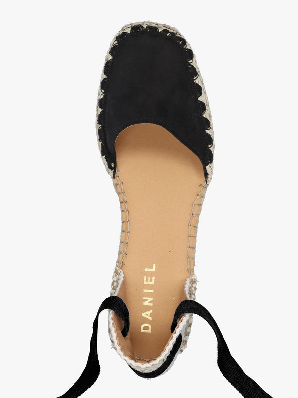 Istitch Black Suede Tie Fastening Flat Espadrilles